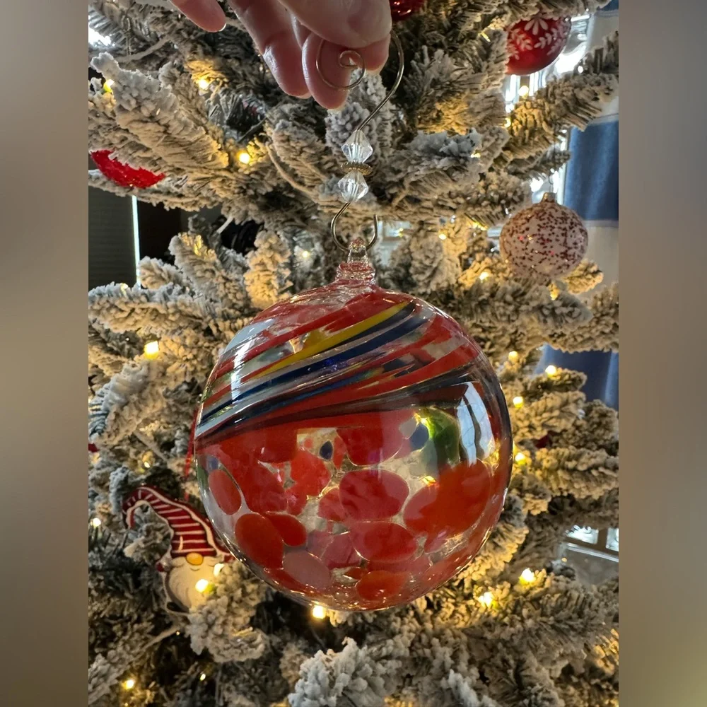 Handmade Mouth Blown Swirled Glass Ornament Poland Artisans Holiday Decor